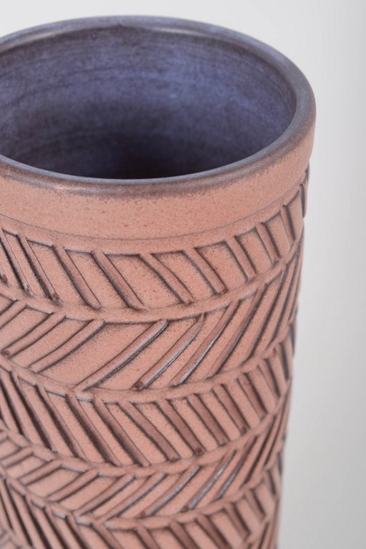 Ingrid Atterberg for Upsala-Ekeby. Tall cylindrical stoneware vase with geometric patterns. Approx - 3
