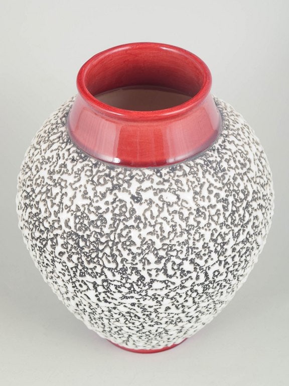 Paul Milet for Sevres, France. Art deco ceramic vase with a black abstract pattern on a white - 2