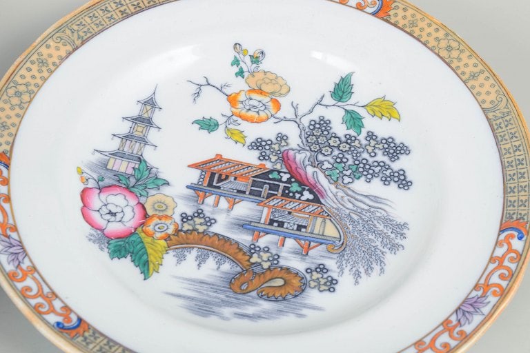 Rorstrand Japan series, Sweden. Set of six faience dinner plates with oriental-inspired decoration. - 3