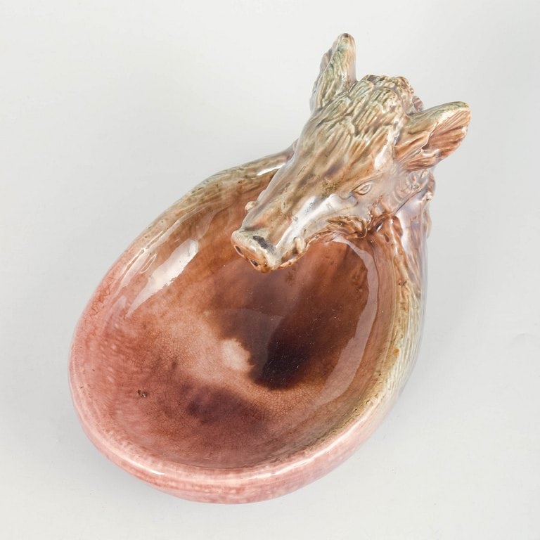 Hoganäs, Sweden. Stoneware wild boar bowl in warm brown and pink tones. Approx. 1920s. - 2