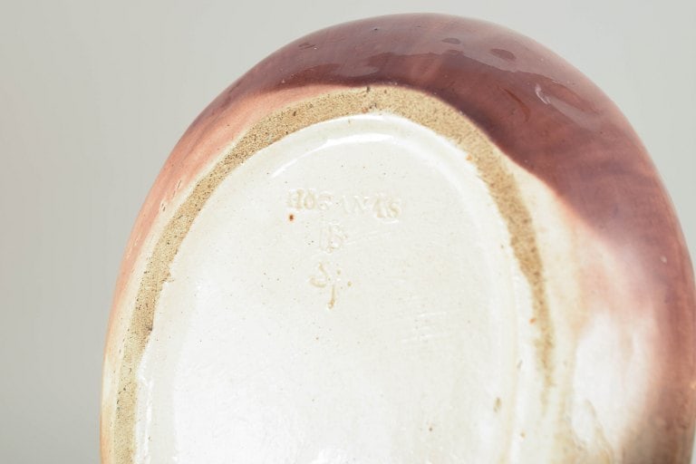 Hoganäs, Sweden. Stoneware wild boar bowl in warm brown and pink tones. Approx. 1920s. - 4