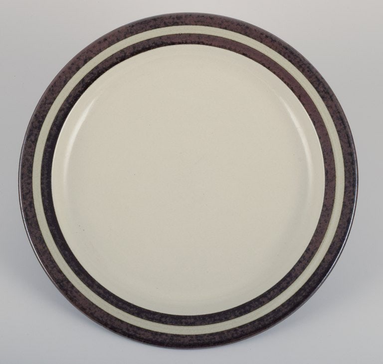 Arabia, Finland. Three pieces of "Karelia" stoneware. Pitcher, large round platter, and a big bowl. - 2