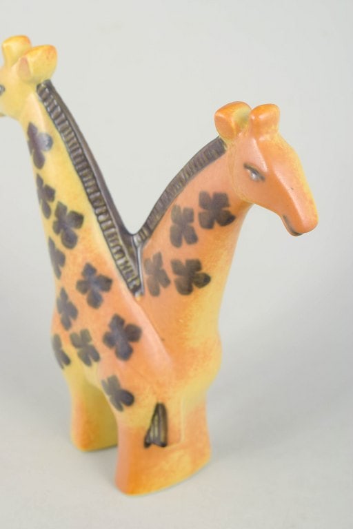 Lisa Larsson for Gustavsberg, Sweden. Stoneware double giraffe figurine with floral motifs. Approx. - 3