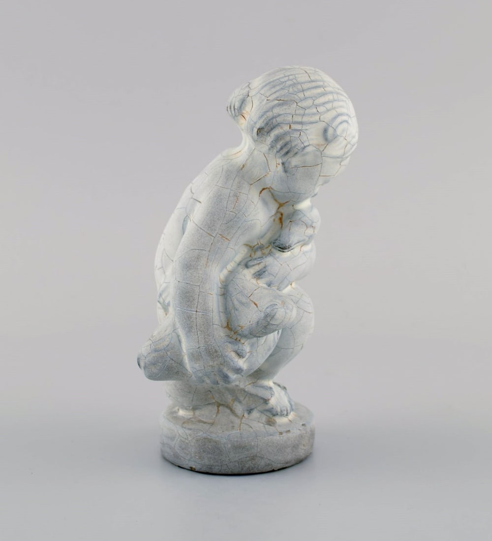 Kähler, Denmark. Figure in glazed stoneware. Leda and the swan. Beautiful crackle glaze. 1930s - 2
