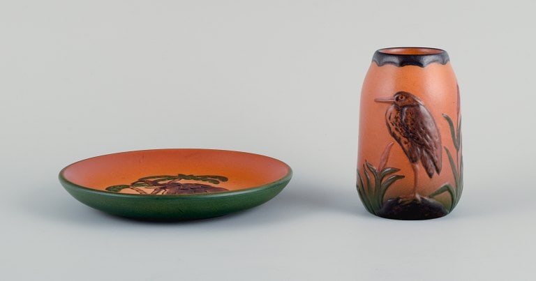 Ipsens Enke, ceramic vase and a ceramic dish. Malibu and elephant motif. - 2