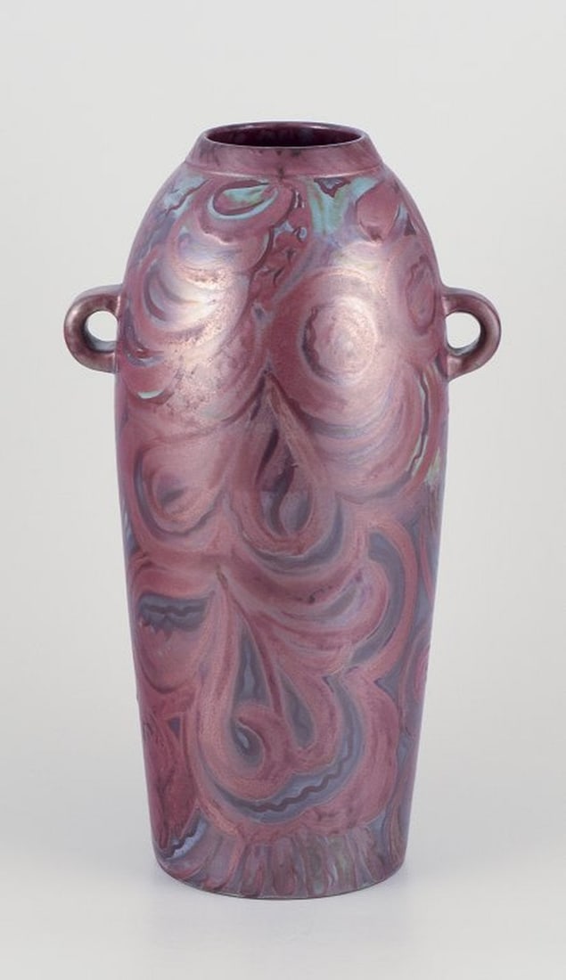 E.B.S. Klint, Danish ceramicist. Large unique ceramic floor vase with two handles. Mid-20th century. - 2