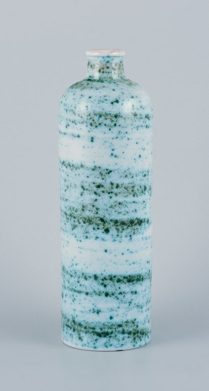 Nittsjo, Sweden, ceramic vase, green shaded glaze on a white base. Rare model. - 2