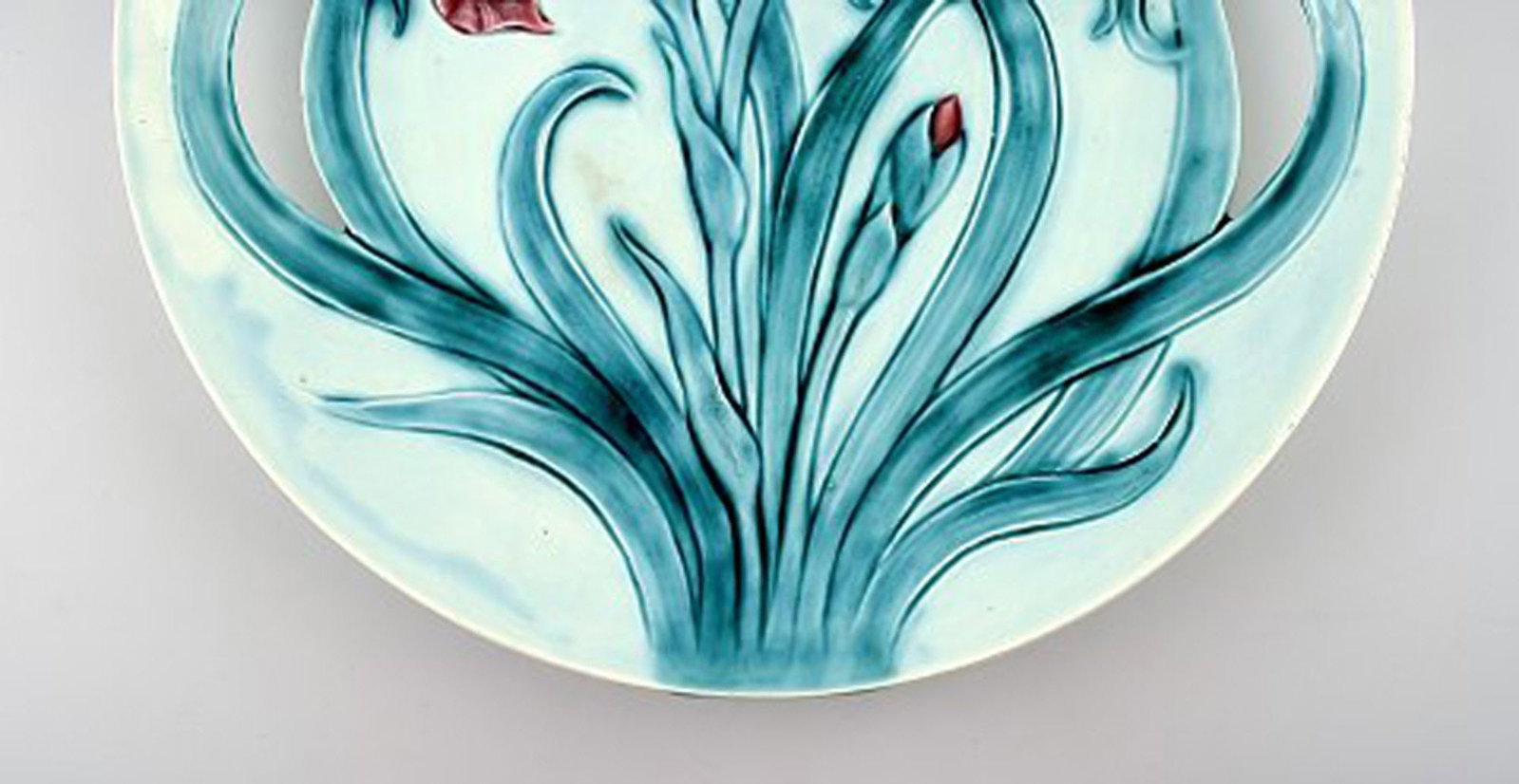 Gustavsberg Art Nouveau earthenware dish decorated with flower. - 3