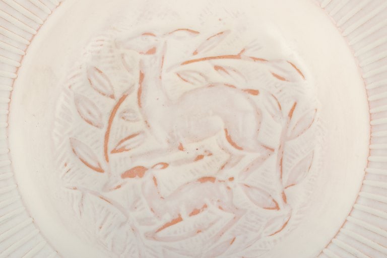 Einar Johansen, Danish ceramist. Unique ceramic bowl with a motif of leaping deer. Art Deco style. - 4