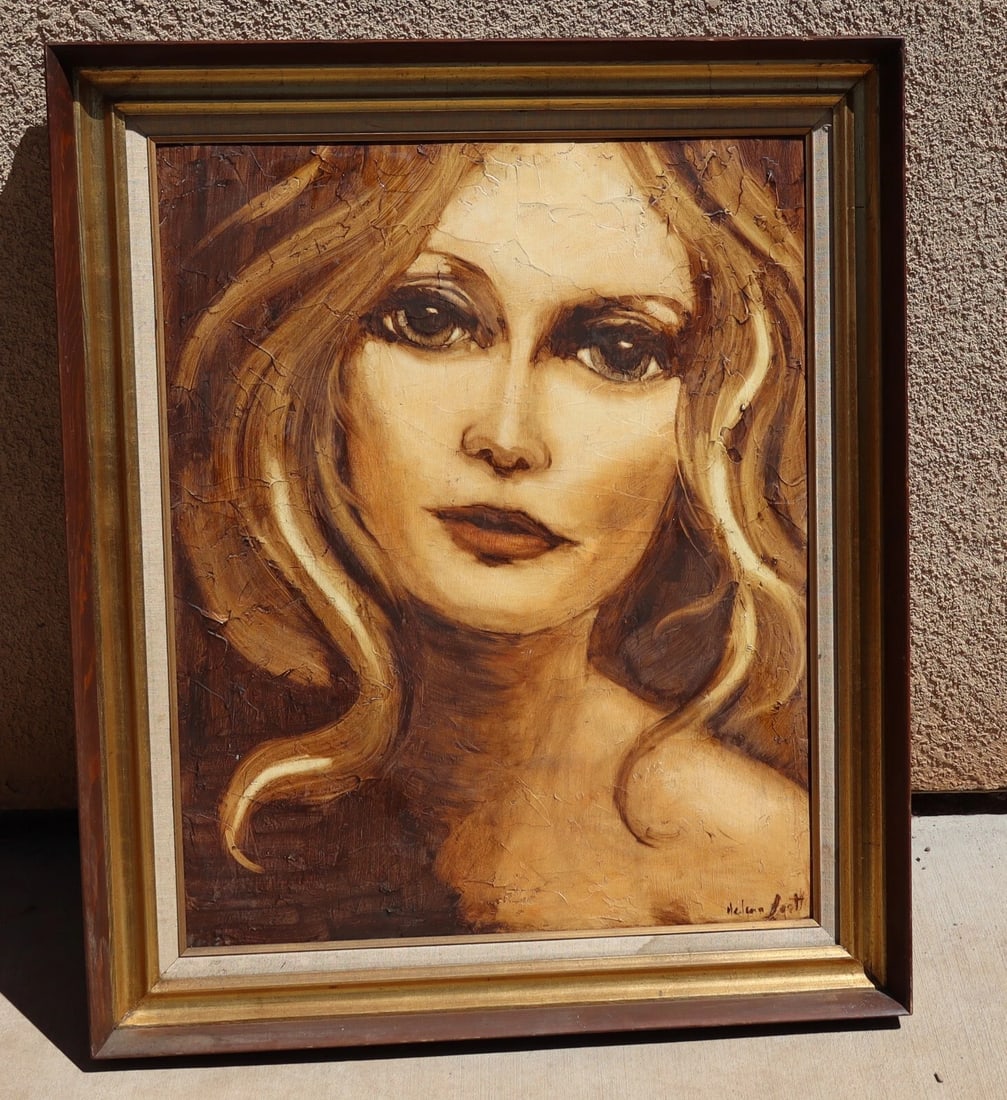 HELENA SCOTT Mid Century Portrait of a Pretty Woman acrylic on masonite - 2