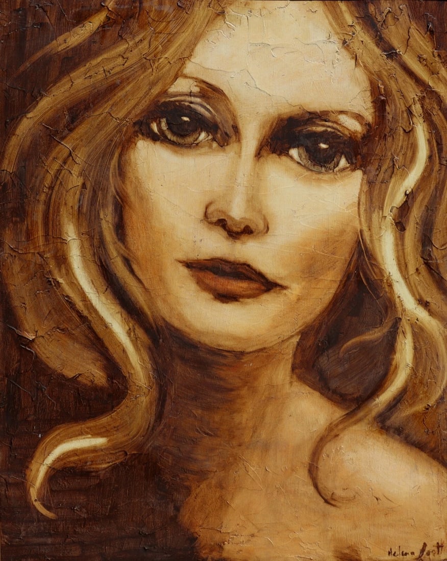 HELENA SCOTT Mid Century Portrait of a Pretty Woman acrylic on masonite - 3