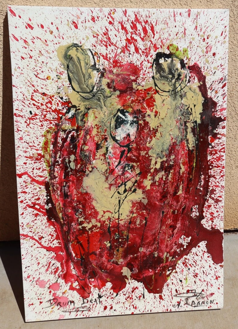 LEN AARON Original Mixed Media Modernist Abstract "Drum Beat" 36" x 24" Unframed - 2