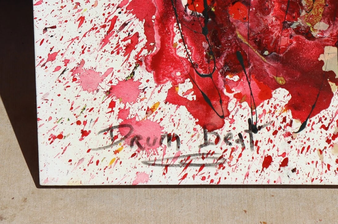 LEN AARON Original Mixed Media Modernist Abstract "Drum Beat" 36" x 24" Unframed - 3