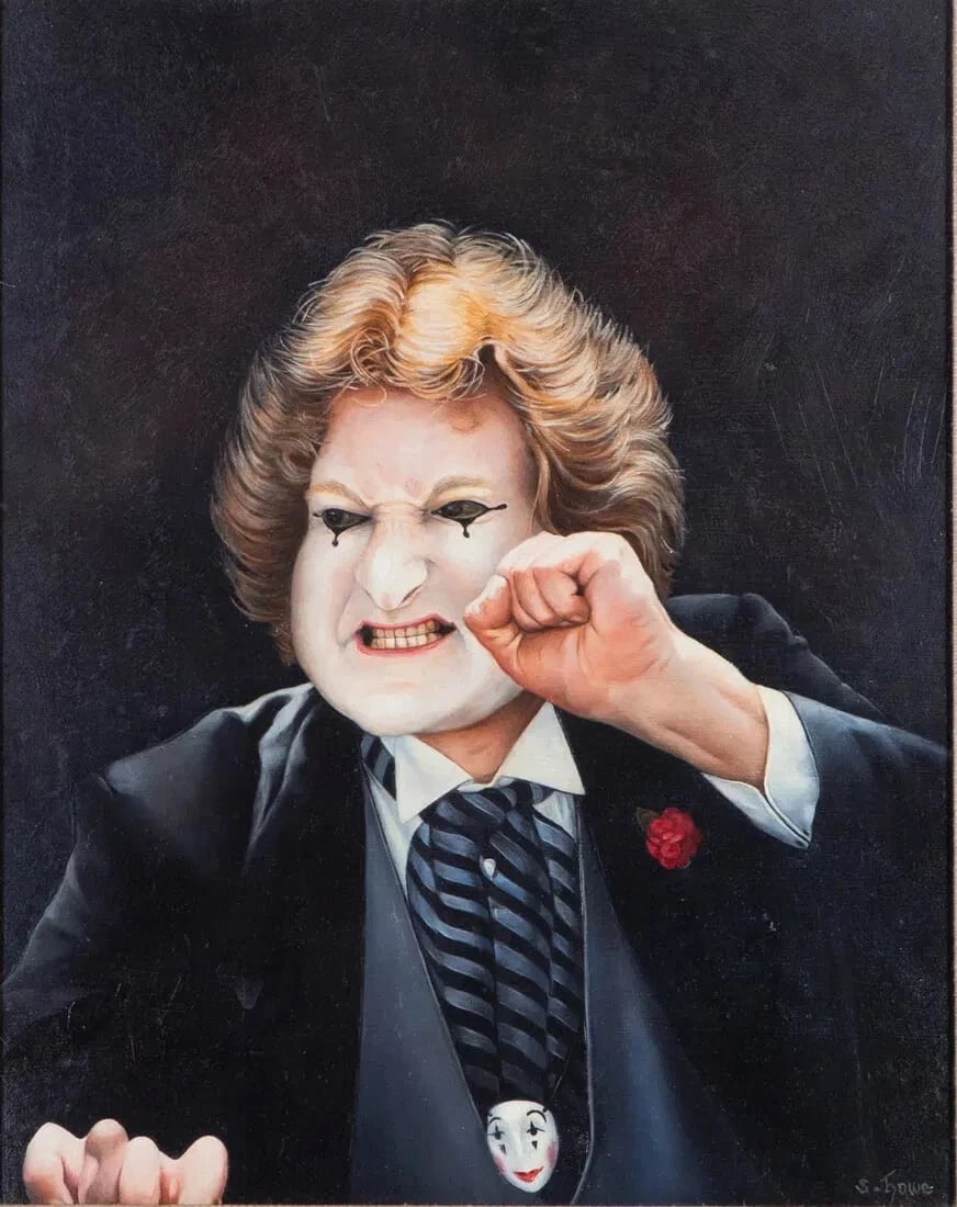 SHIRLEY HOWE Fine Gallery oil painting "The Mime Magician" 1988 was $1200 - 3