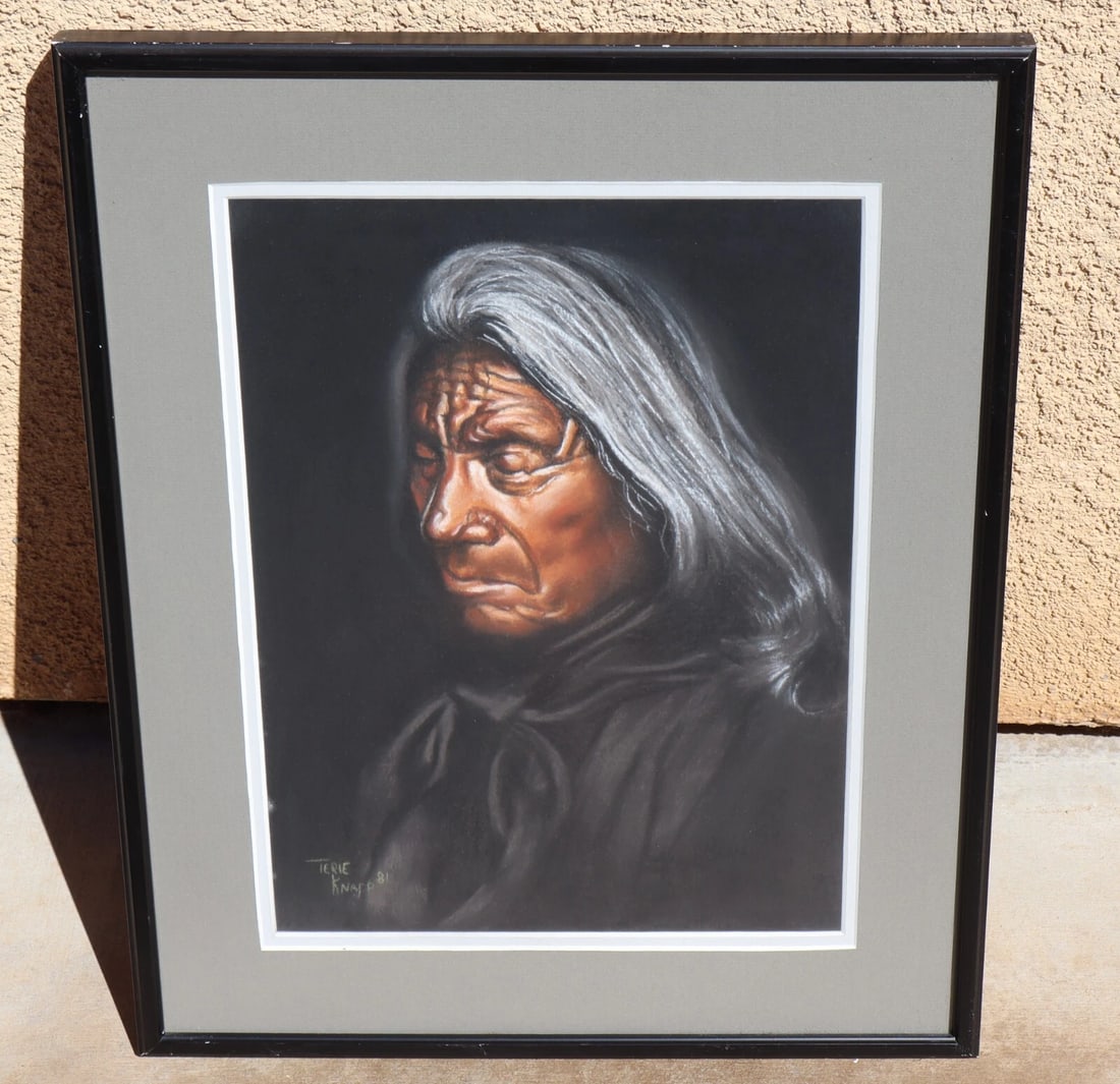 TERIE KNAPP California Artist Pastel painting of an OGLALA SIOUX INDIAN 1981 - 2