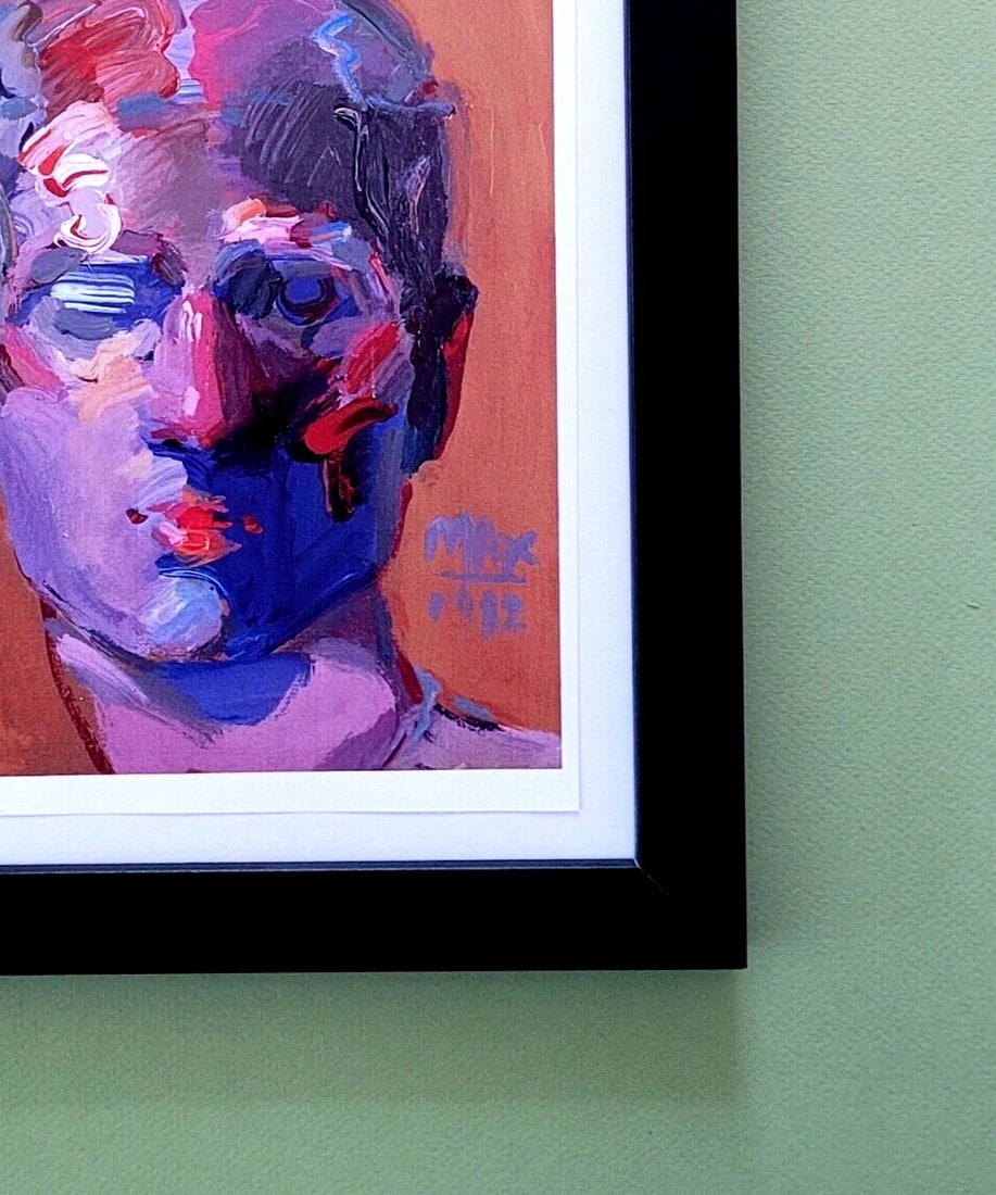 PETER MAX + BEAUTIFUL + POP ART PLATE SIGNED VINTAGE PRINT + NEW BLACK FRAME - 2