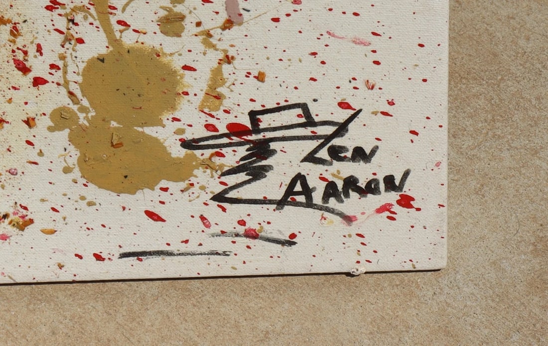 LEN AARON Original Mixed Media Mod Abstract "Man with Monkey" 36" x 24" Unframed - 3
