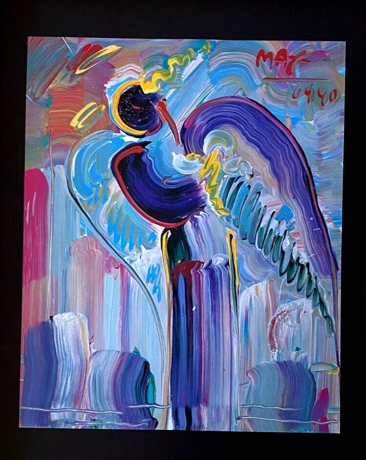 Peter Max | Angel Vintage Print Signed | Framed Large 16x12in. Gold Pop Art! - 2