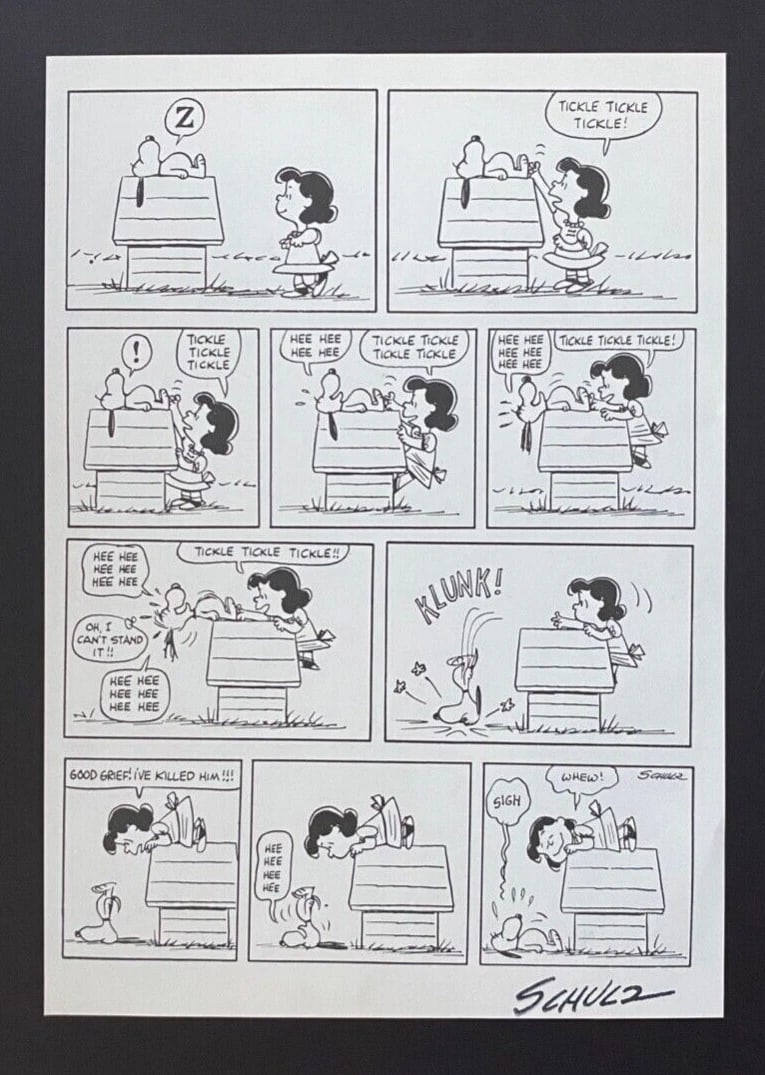 Charles Schulz Snoopy Peanuts 1968 Signed Vintage Print New Frame - 2