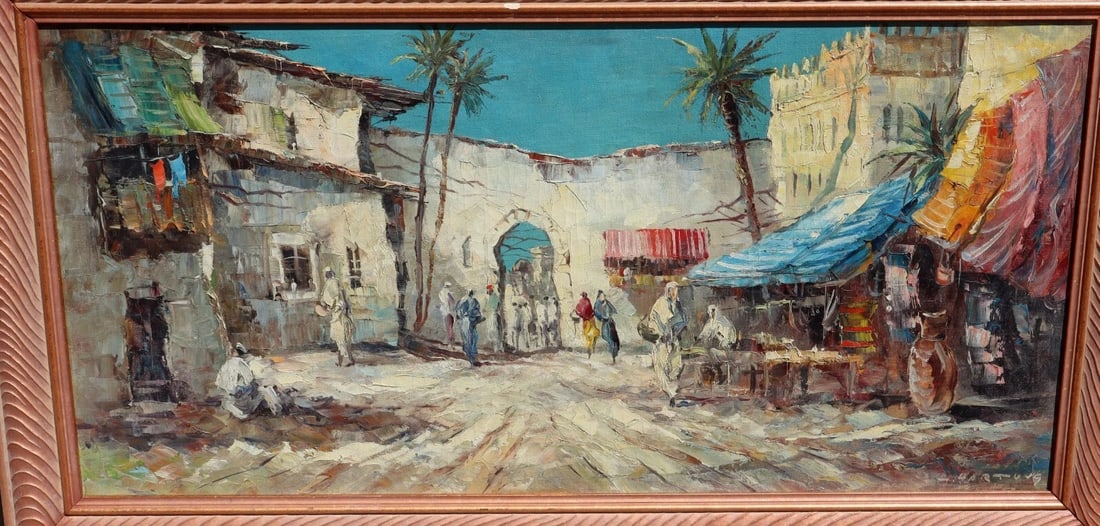 HEINRICH HARTUNG Original oil painting 30s/40s Marrakesh Marketplace - 2