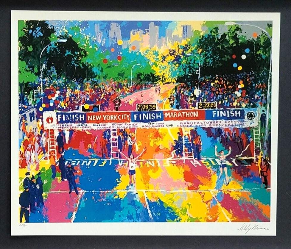 LEROY NEIMAN + 1980's VINTAGE SIGNED PRINT FRAMED + " NEW YORK MARATHON " - 2