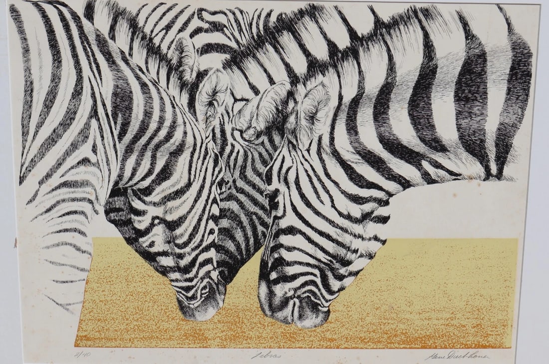 GENE DIECKHONER Rare Lithograph Zebras Low Edition Size: 2/40 - 3