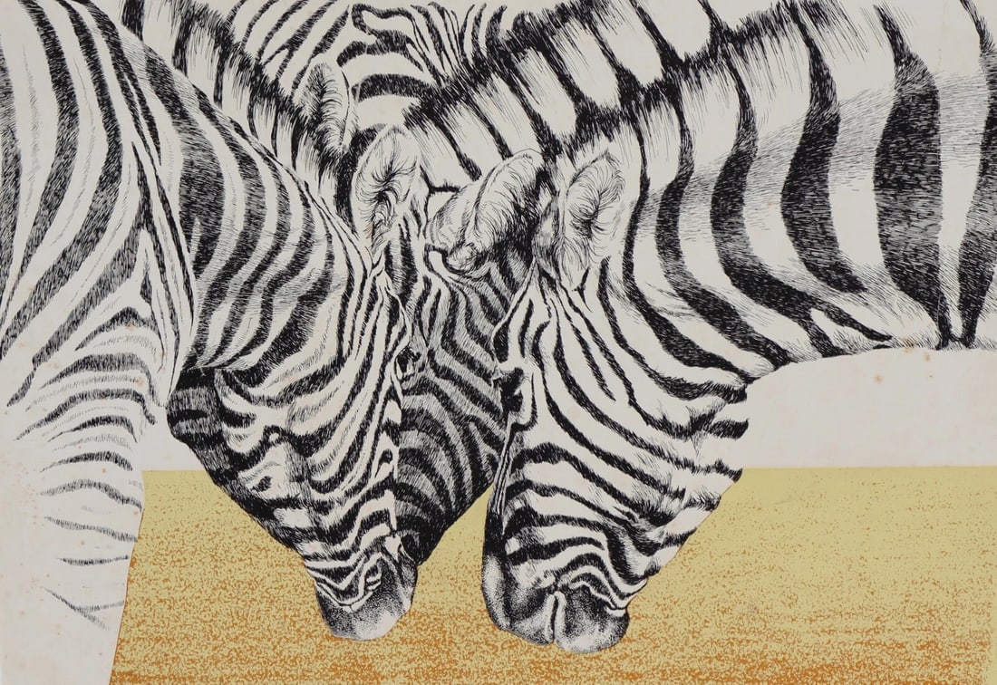 GENE DIECKHONER Rare Lithograph Zebras Low Edition Size: 2/40 - 4
