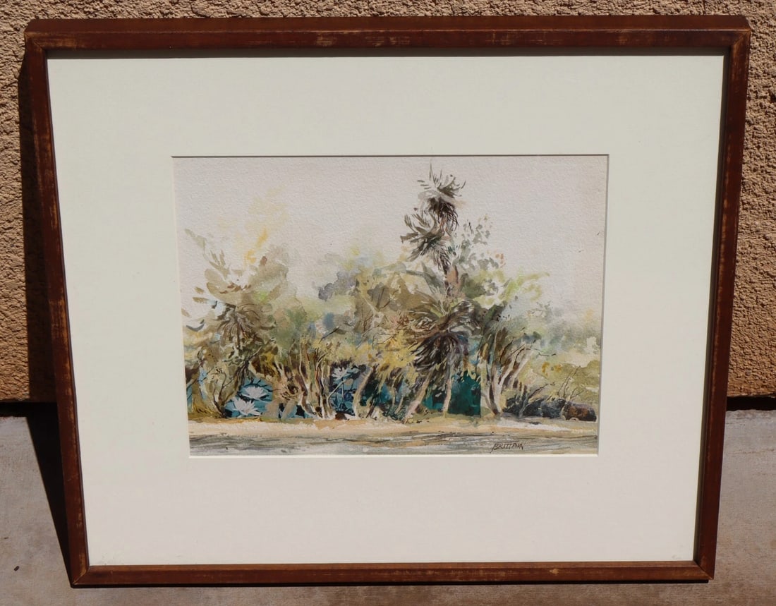 BRITTAIN Trees by a Shoreline original watercolor painting - 2