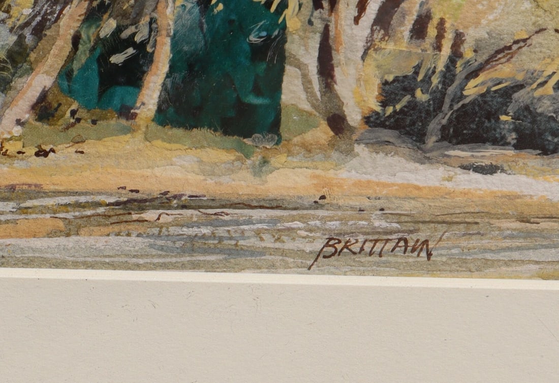 BRITTAIN Trees by a Shoreline original watercolor painting - 4