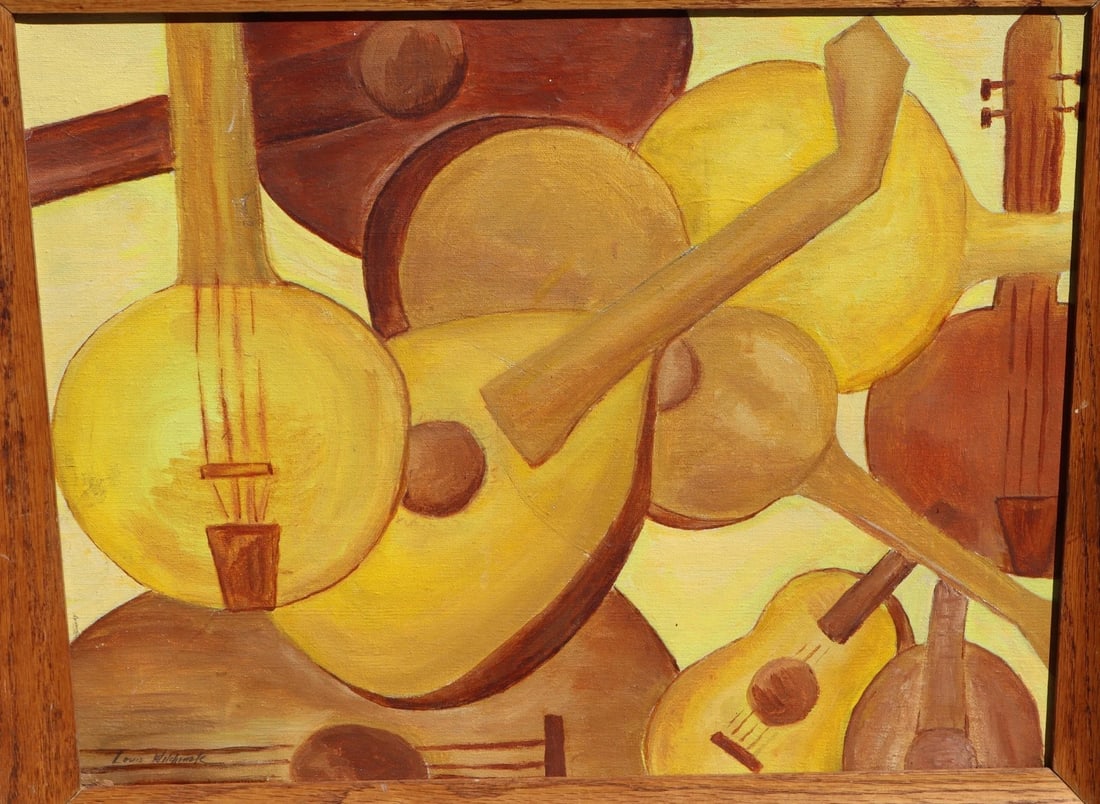 LOUIS WOLCHONOK New York Mid Century Modern Oil Painting of Musical Instruments - 3
