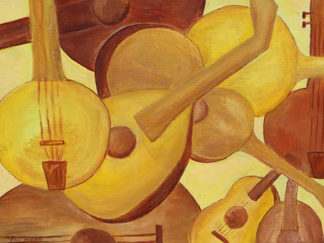 LOUIS WOLCHONOK New York Mid Century Modern Oil Painting of Musical Instruments - 4