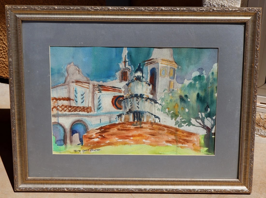 THELMA SPEED HOUSTON California Original Expressionist Watercolor Mission Scene (1 of 4)