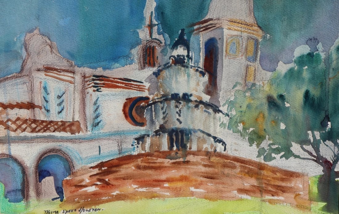 THELMA SPEED HOUSTON California Original Expressionist Watercolor Mission Scene - 2