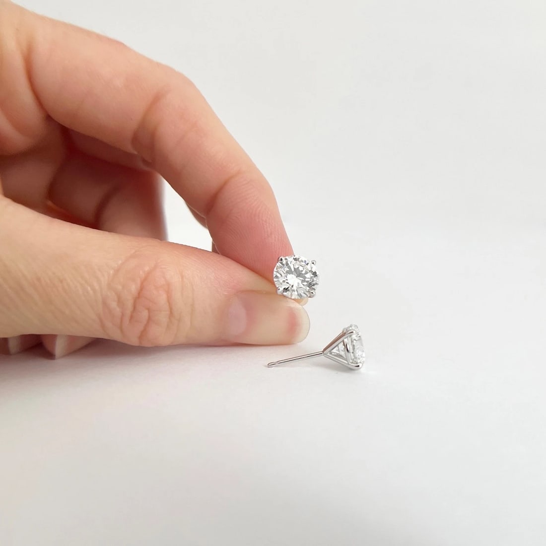 Round Lab-Created Diamond Stud Earrings 14K White Gold 4-Prong Martini 3.00 CTW - 3