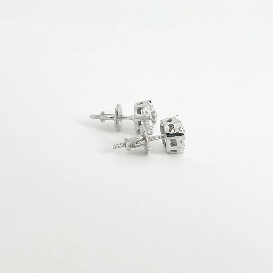 Round European Cut Diamond Stud Earrings 14K White Gold 8-Prong Crown, .75 CTW - 5