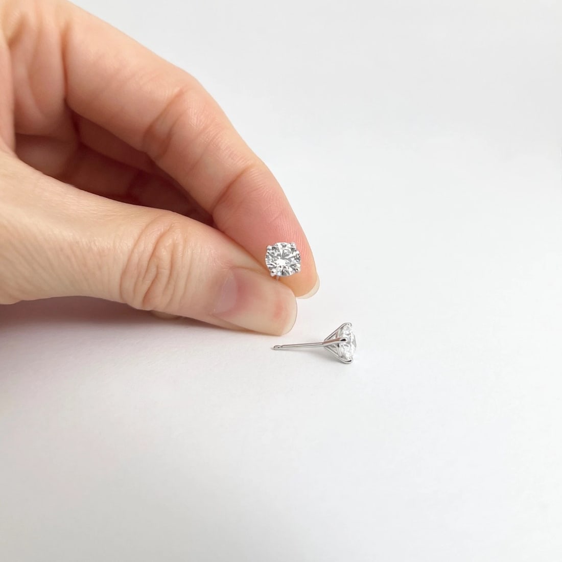Round Lab-Created Diamond Stud Earrings 14K White Gold 4-Prong Martini, 1.54 CTW - 3