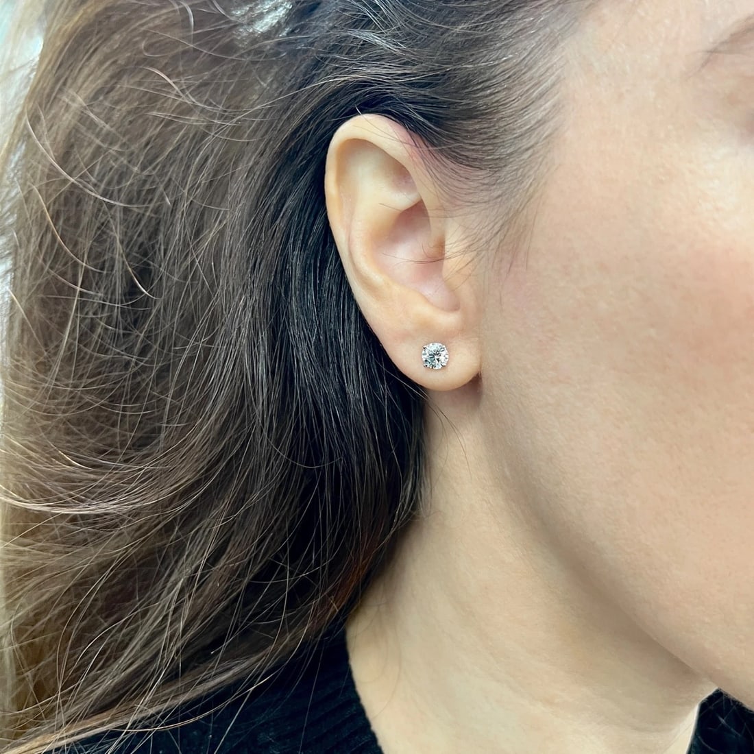 Round Lab-Created Diamond Stud Earrings 14K White Gold 4-Prong Martini, 1.54 CTW - 4