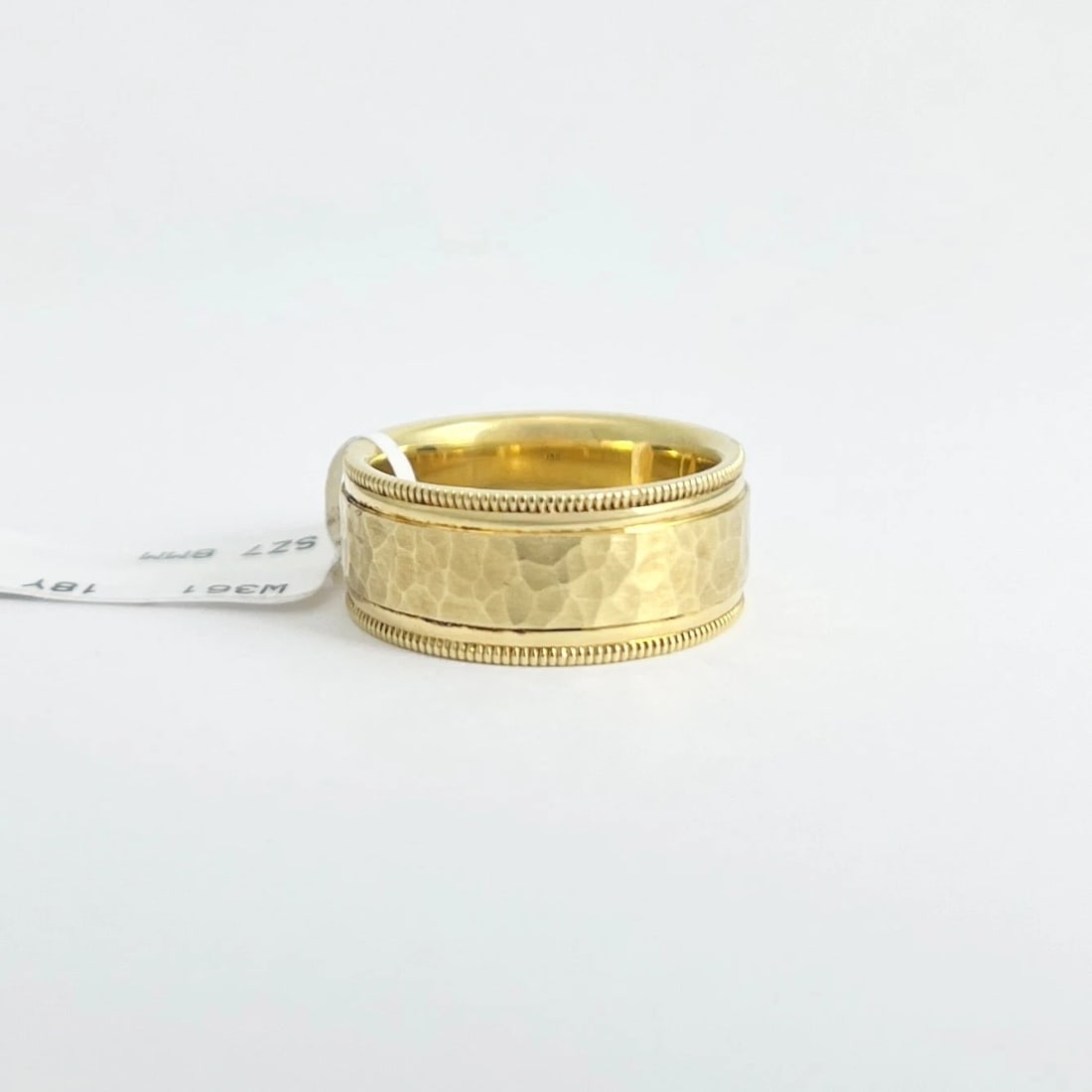 Wide Milgrain Edge Hammered Statement Band Ring 18K Yellow Gold, Size 7 - 5