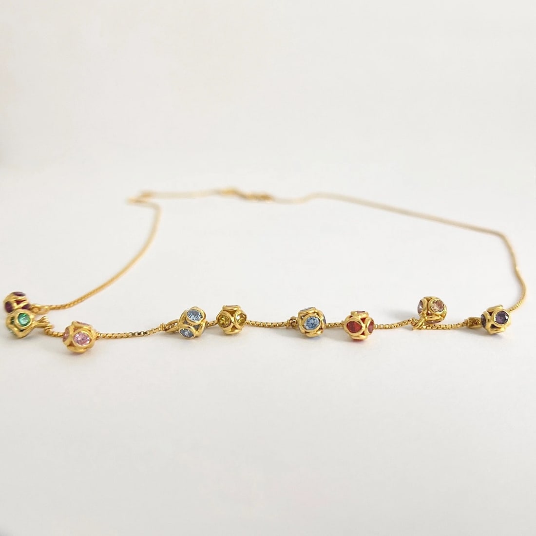 Multicolored Made With Swarovski Gemstone Ball Necklace 22K Yellow Gold, 6.41 Gr - 5