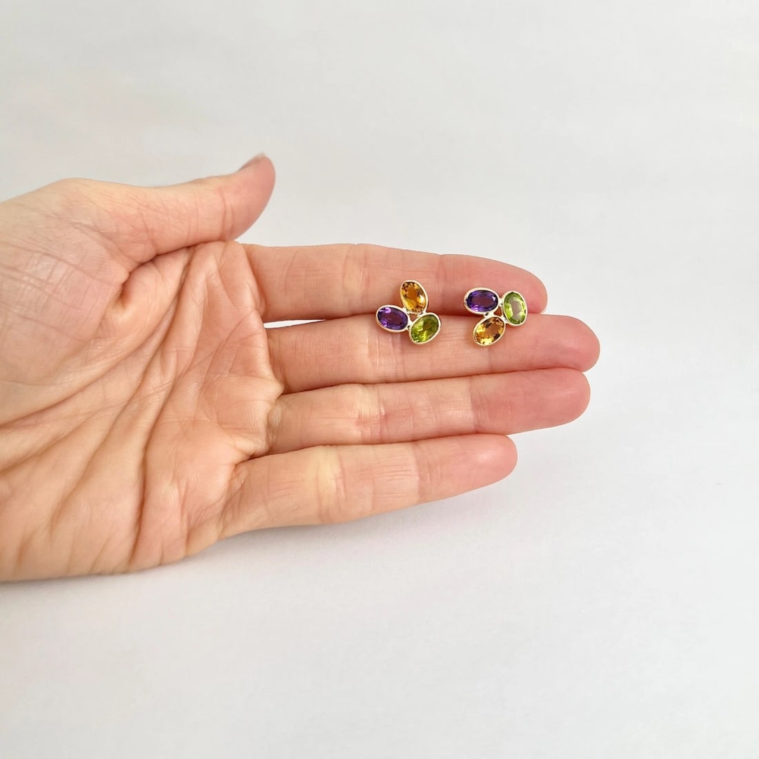 Multicolored Gemstone Bezel-Set Cluster Stud Earrings 14K Yellow Gold, 4.50 CTW - 2