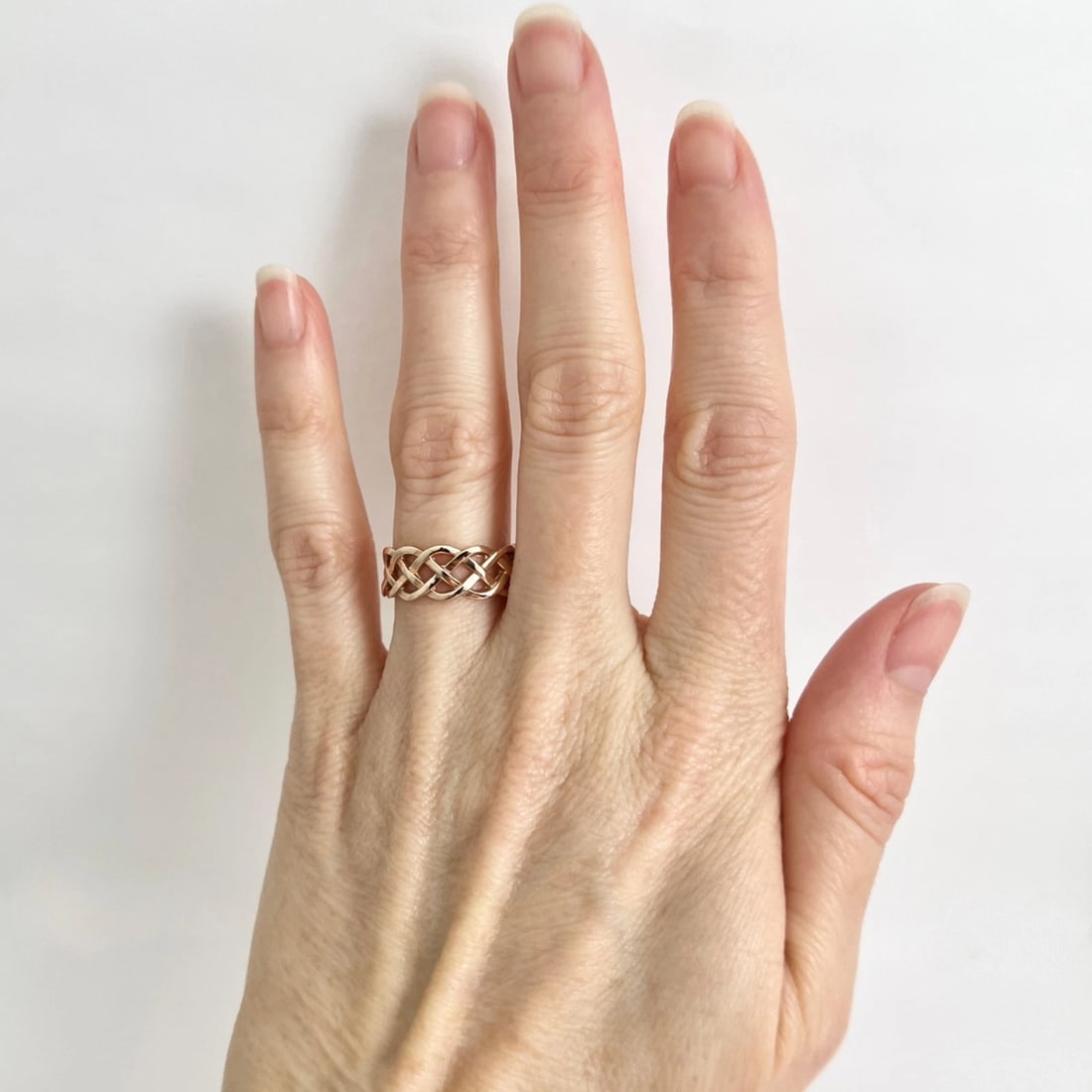 Celtic Knot Braided Woven Band Ring 14K Pink Rose Gold, Size 6.75 - 2