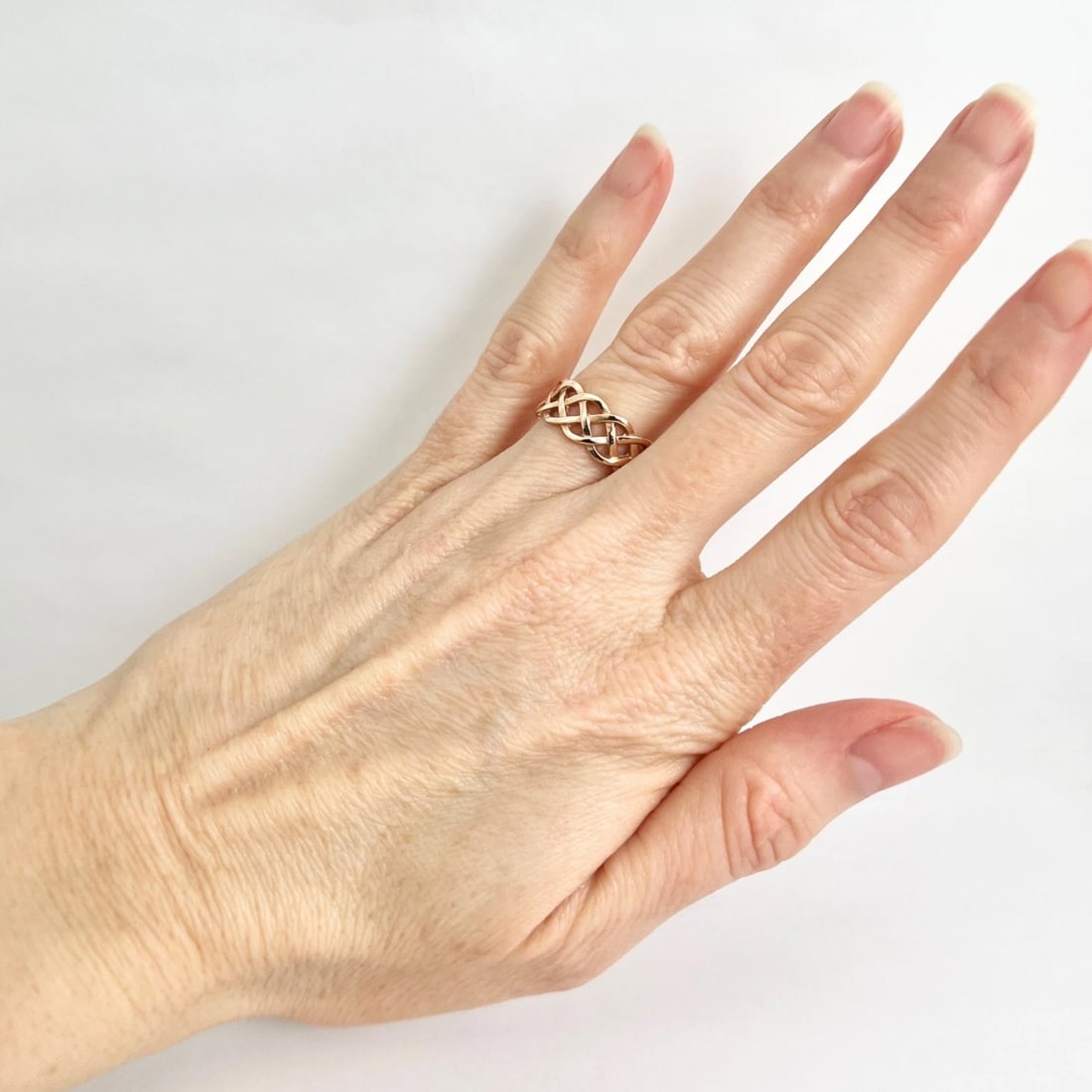 Celtic Knot Braided Woven Band Ring 14K Pink Rose Gold, Size 6.75 - 3