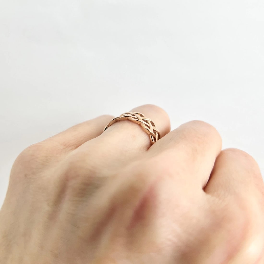 Celtic Knot Braided Woven Band Ring 14K Pink Rose Gold, Size 6.75 - 4