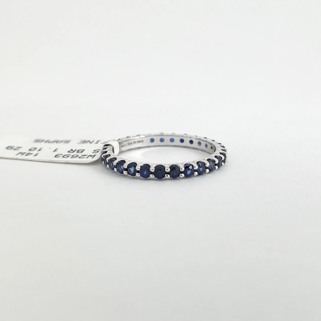 Thin Round Blue Sapphire Gemstone Band Eternity Ring 14K White Gold, 1.10 CTW - 6