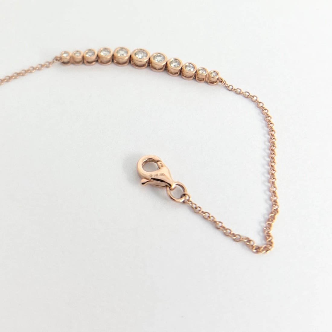 Round Graduated Diamond Bezel Pendant Chain Bracelet 14K Pink Rose Gold, .32 CTW - 8