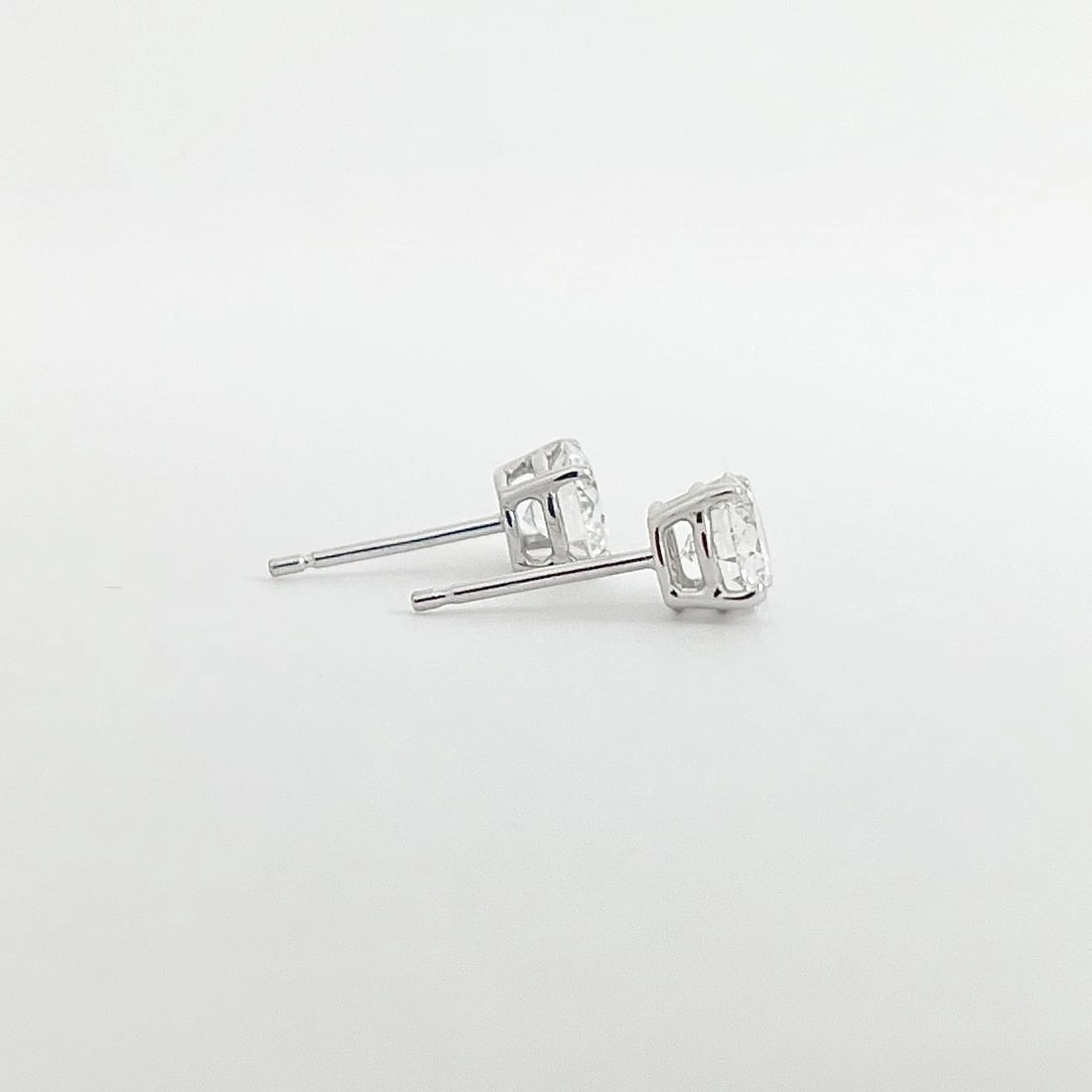 Round Diamond Stud Earrings 14K White Gold 4-Prong Basket, 1.04 CTW - 5