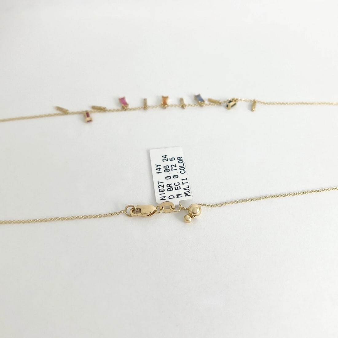 Multicolored Sapphire Diamond Dangle Station Chain Necklace 14K Yellow Gold - 4