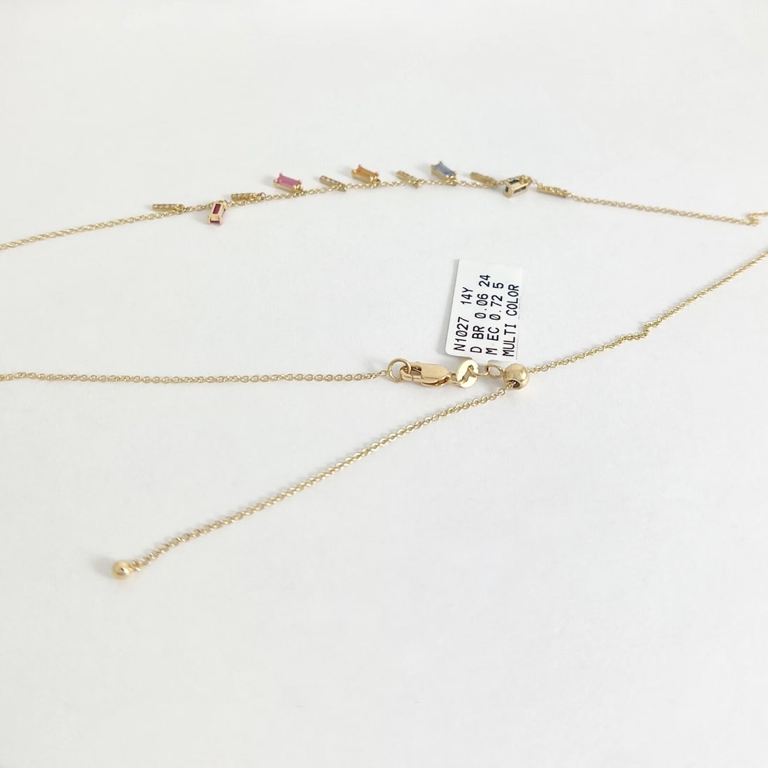 Multicolored Sapphire Diamond Dangle Station Chain Necklace 14K Yellow Gold - 5