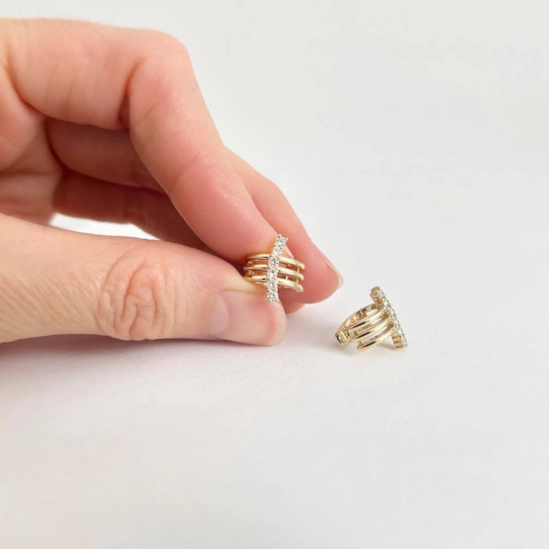 Curved Diamond Bar Cuff Earrings 14K Yellow Gold, Non-Pierced Ears, .32 CTW - 3