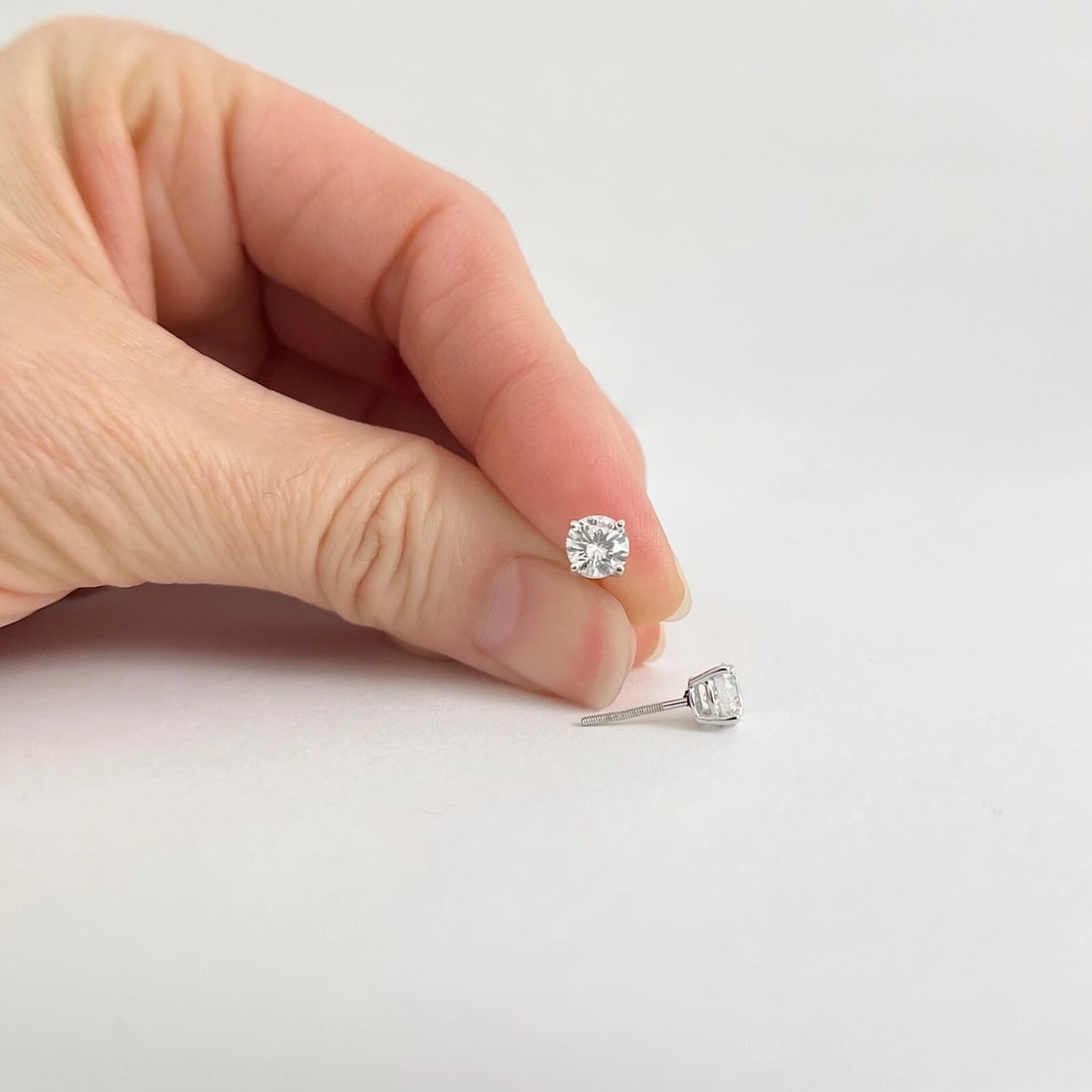 Round Diamond Stud Earrings 14K White Gold 4-Prong Basket 1.05 CTW - 2